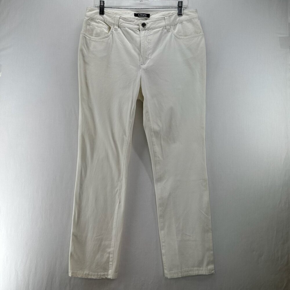 Chaps Jeans Women 12 Mid-Rise Straight Leg Stretchy Denim Zip Fly 5-Pocket White